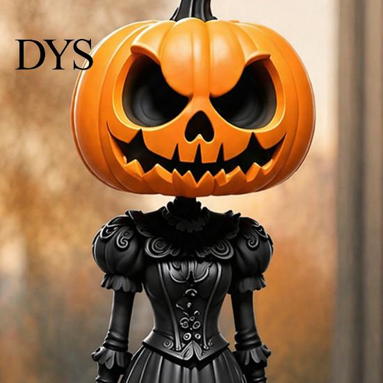 Spooky Holiday Home Accents Halloween Pumpkin Lady Resin Figurine, Witch Girl Statue with Head, Trick or Treat Scene Displays Hand-Painted Fall