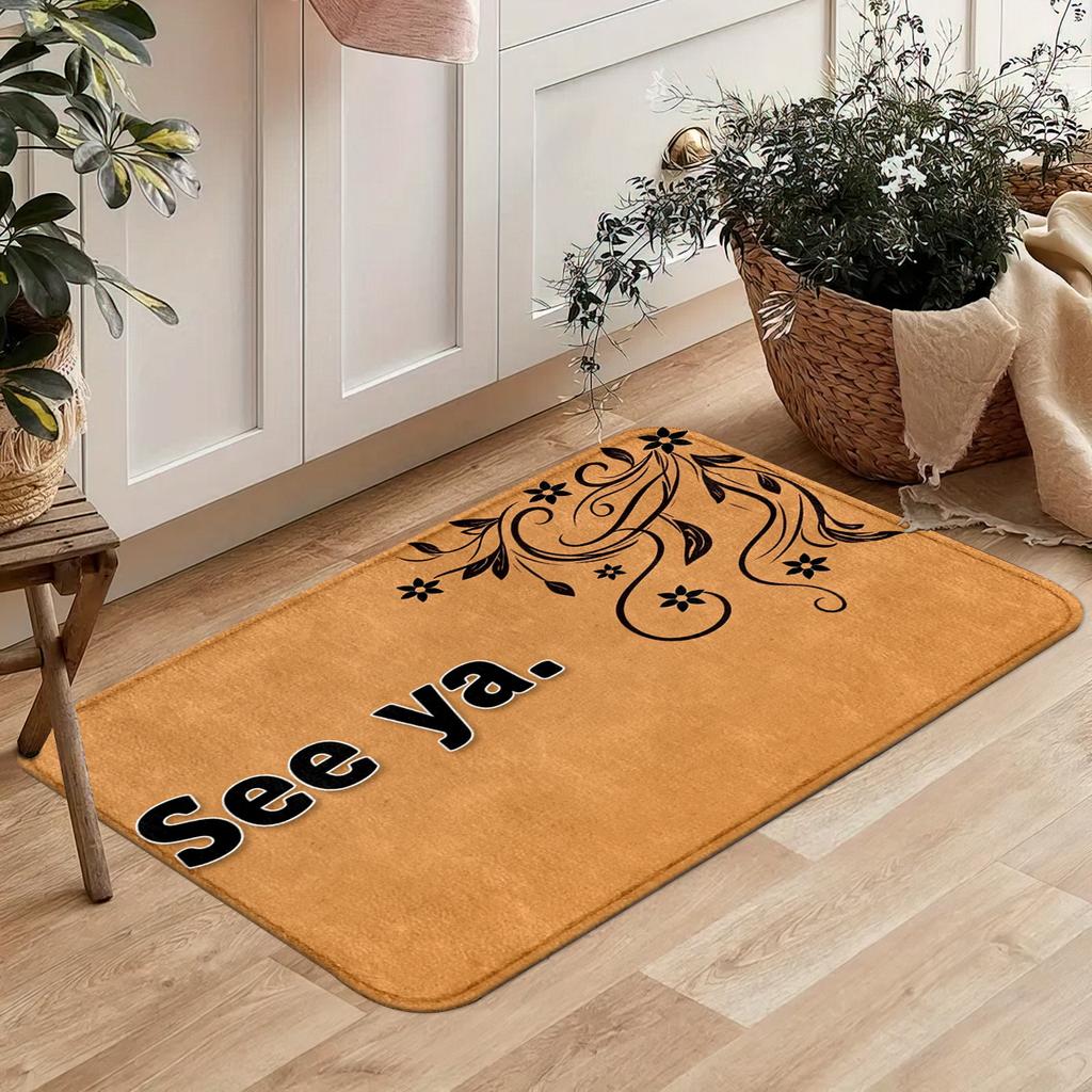 Flannel Black and White Cat Welcome Floor Mat, Non-slip Absorbent Foot Mat At The Entrance, Household Entrance Carpet