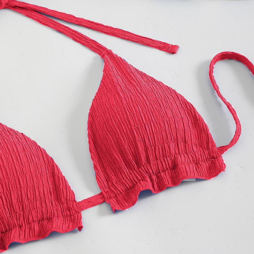 European and American Trendy Solid Color Halter Bikini Set (Three-Piece) - Sexy and Fashionable 2025