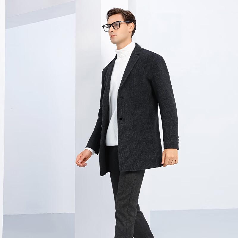 SNOWFLYING Men's Wool Blend Mid-Length Double-Faced Overcoat