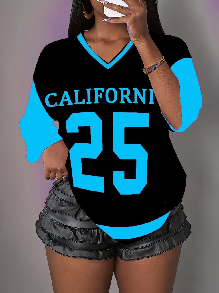 V-neck Street Style Top, Fashionable Party T-shirt, Loose and Breathable Short-sleeved Summer Casual T-shirt for Women.