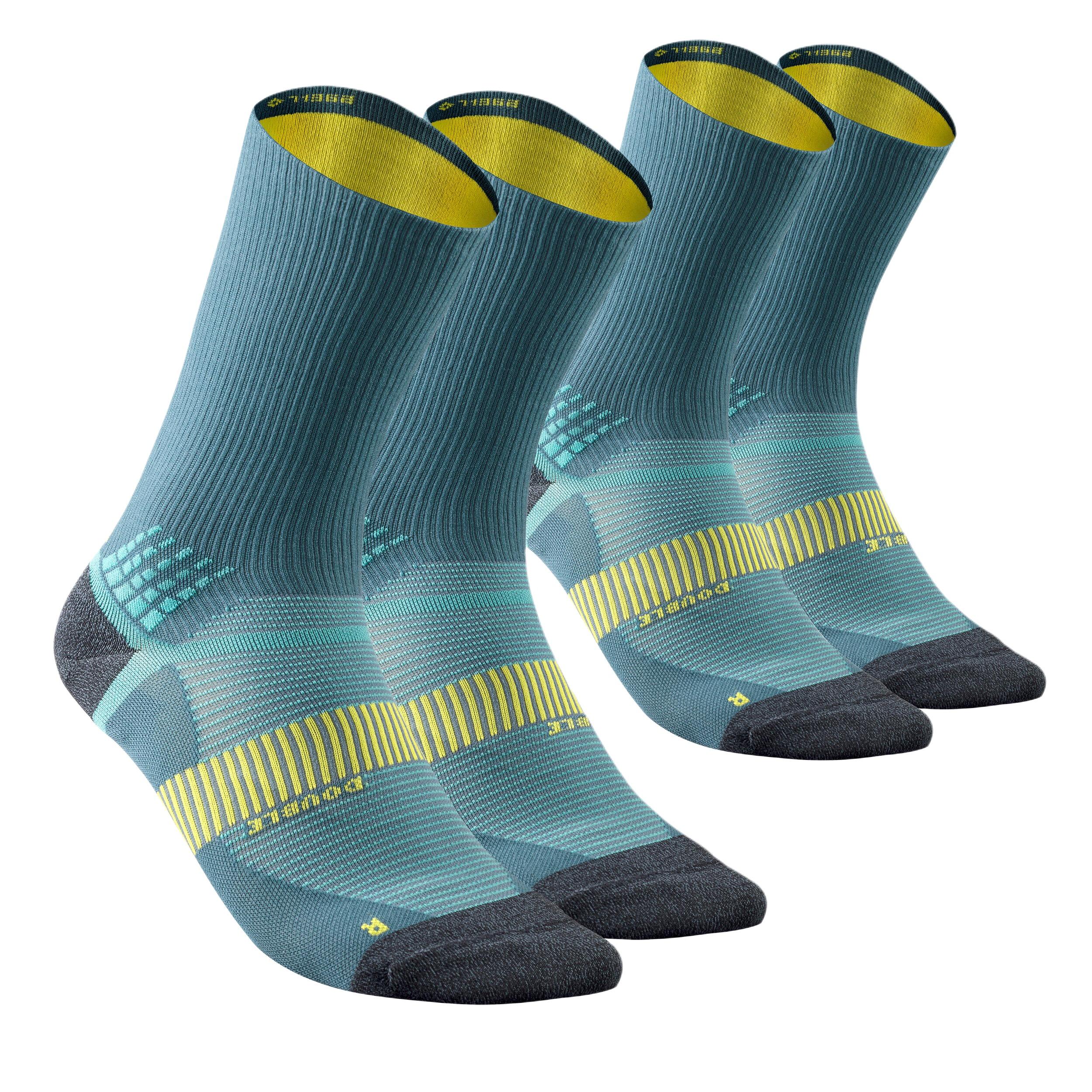 

DECATHLON Comfortable and Breathable High-Top Socks Unisex 2 Pairs Blue Brick/Ginger Yellow 43-46