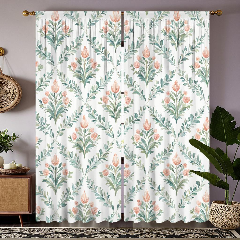 Gorgeous Floral Print Curtains Polyester Fabric Suitable Bedroom Living Room Decoration Made Of Machine Washable Great Window Treatment