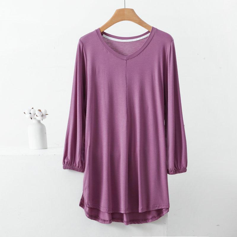 Women's V-Neck Plus Size Loose-Fit Modal T-Shirt - Nine-Sleeve Casual Summer Top
