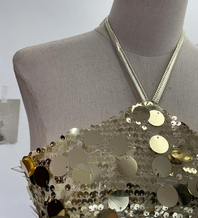 Halter Crop Top with Sequins and Open Back (Style 1083)