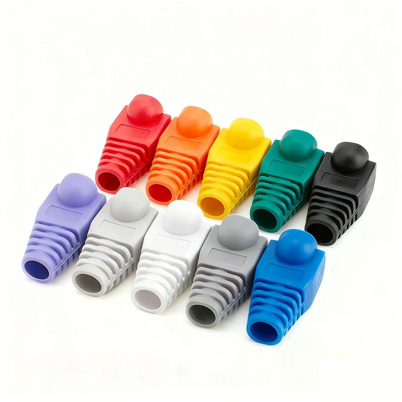 20pcs OD6.5 Cable Connector Plug Cover CAT5E CAT6 RJ45 Ethernet Network Cable 10 Colors Strain Relief Boots RJ45 Connector Caps
