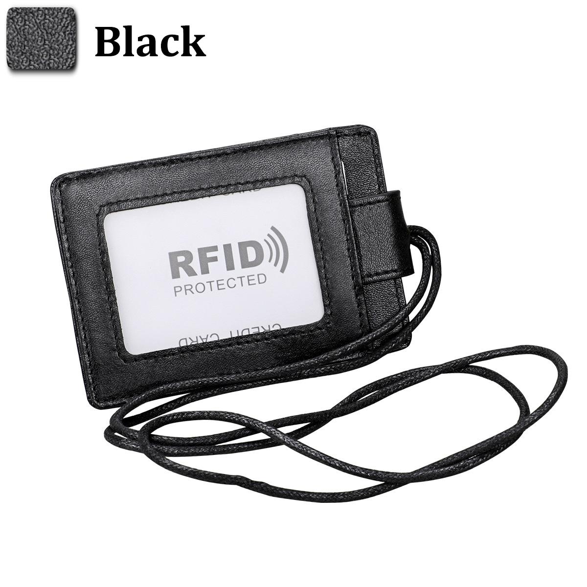 

Натуральная кожа, модный шейный ремешок, значок, ID IC, держатель для карт, RFID-защищенный чехол для кредитных карт, держатели именной бирки чёрный