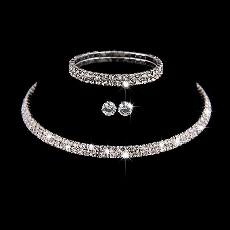 Three Rows Of Collar Jewelry, Two Rows, Neck Necklace Set, Zircon Jewelry Set, Silver-Plated Jewelry, Three-Piece Set.