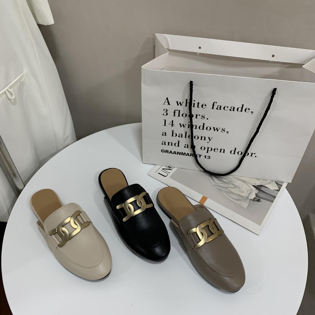 Flat-bottomed Bag Head Half Slippers 2025 New Spring and Summer Outer Wear Cool Slippers Soft-soled Half-tray Shoes Lazy Muller Shoes