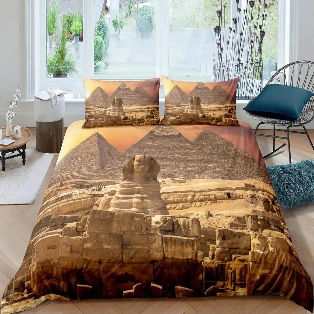 Cleopatra Bedding Sets King Size Ancient Egyptian Pattern Duvet Cover Set Mummy Exotic Tribe Style Comforter Cover Quilt Cover