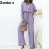 Loose Fashion Long Sleeve Shirt Wide Leg Pants Casual Pure Color Women's Set Old Money Style