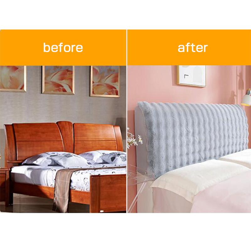 Thicken Plush Bed Headboard Cover Solid Color Soft Faux Fur Elastic Bed Head Cover Anti-Dust Bed Back Protector Cover