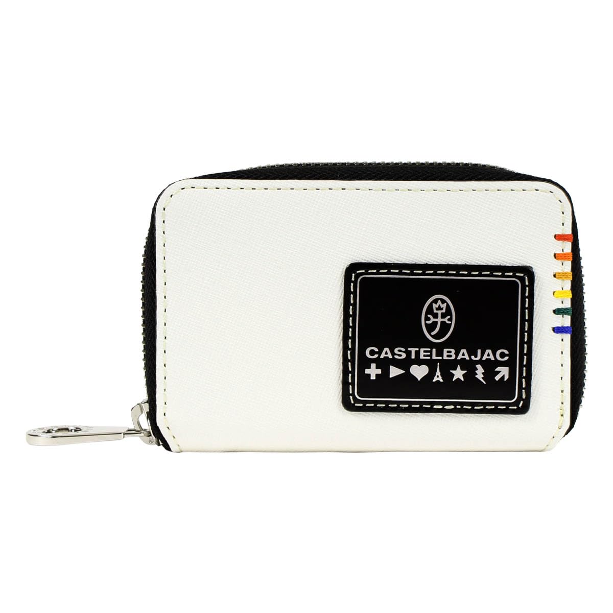 

Key Case 5 Rows Round Zipper Genuine Leather Sorting 034612 Commuter Pass Card Case Leather Cowhide White [Castelbajac] Men s [31]