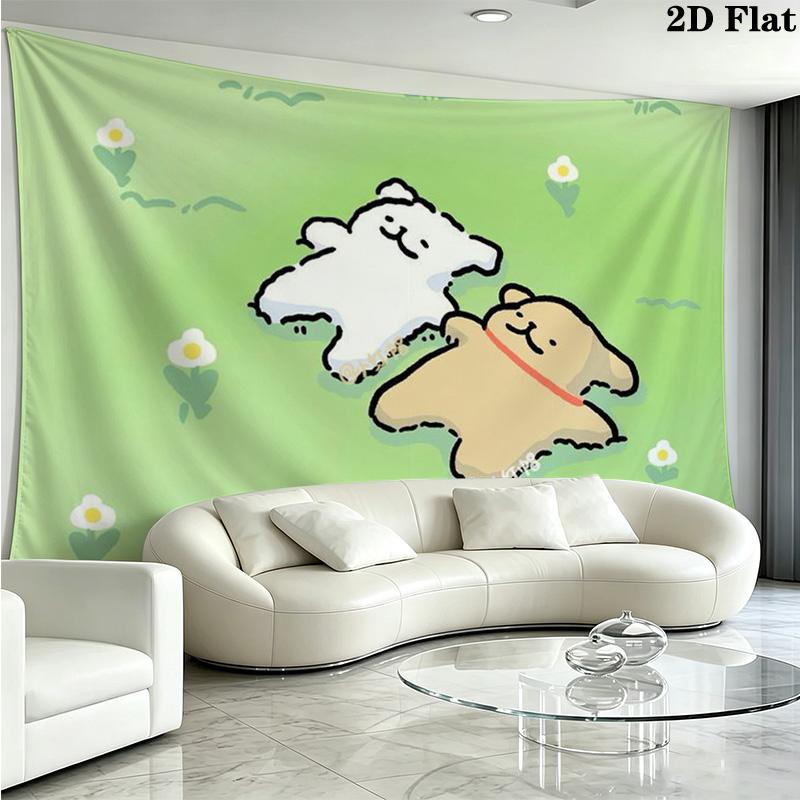 Maltese and Golden Retriever Wall Tapestry Aesthetic Wall Hanging Printed Fabric Blanket Decorative Tapestries for Bedroom Living Room Home Decor