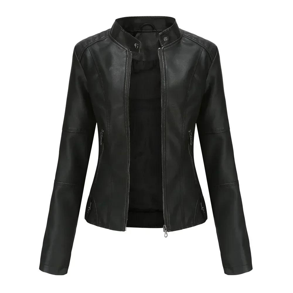 Faux Leather Jacket Women Spring Autumn Women's Moto Biker Jacket Red Black Coat Outerwear