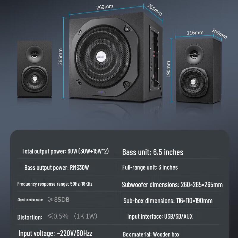 SAST SA-3508 2.1 Bluetooth Desktop Speakers with Subwoofer CN Plug (adapter Included)
