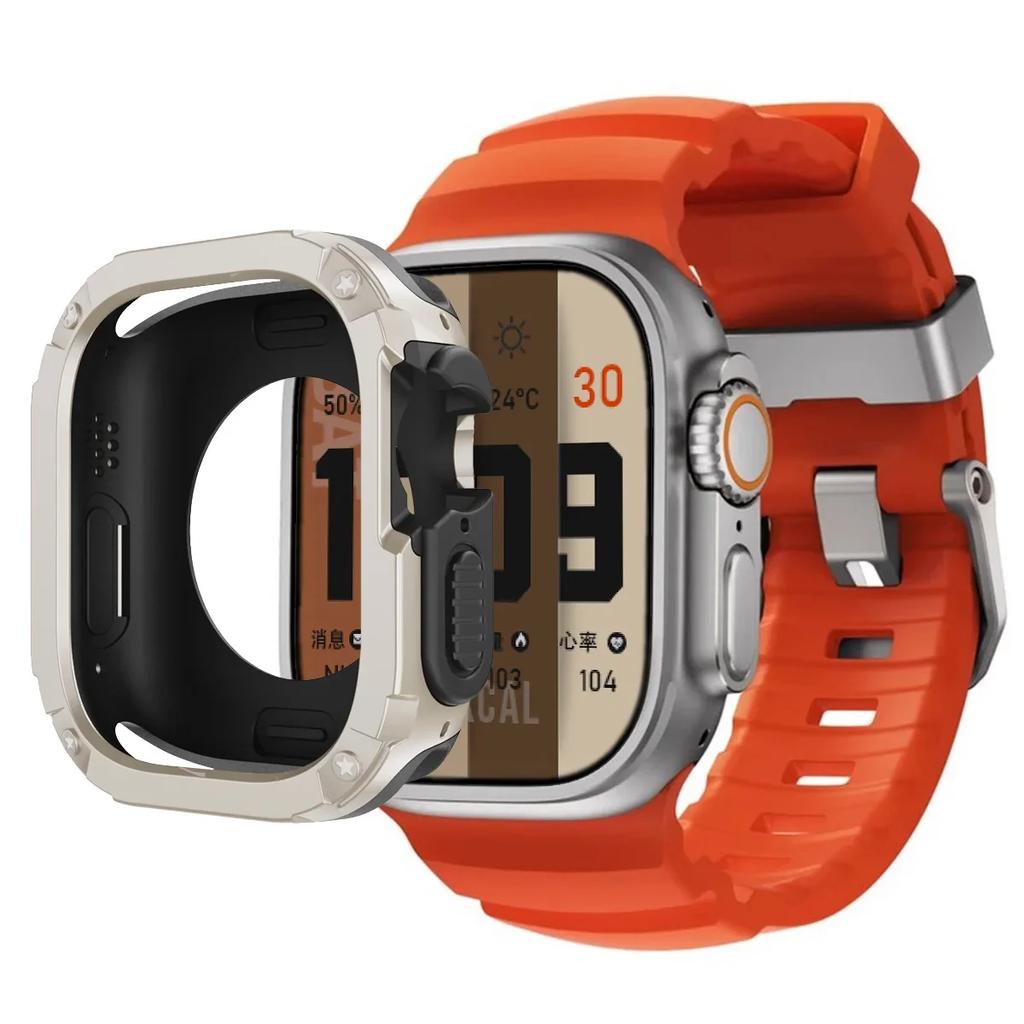 Band+Case for Apple Watch Ultra 2 49mm 44 45 46mm Sport Silicone Strap TPU+PC Cover iWatch Series10/8/7/SE/6/5 Protector Bumper