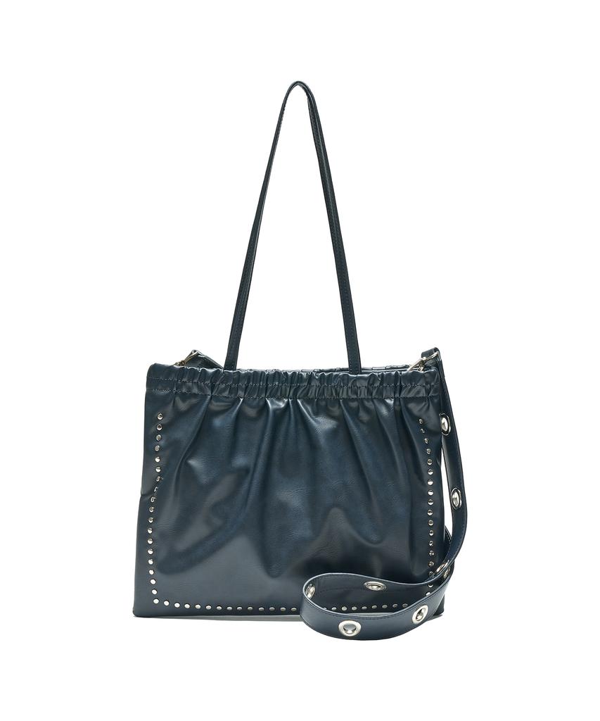 Partimento Women 2Way Studded Shirred Flat Bag_Navy