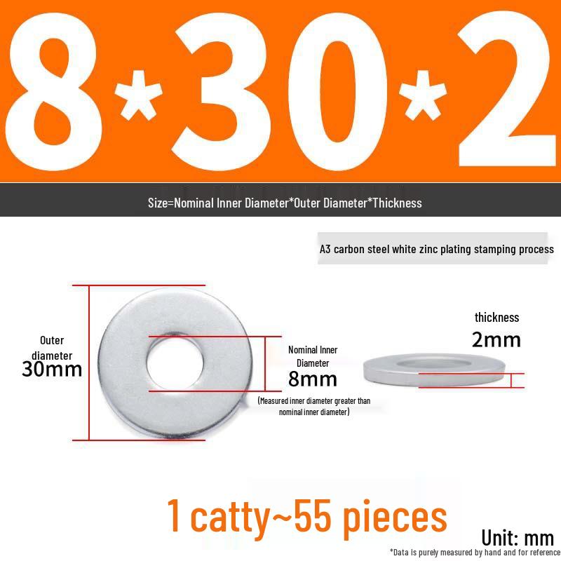 Extra Large Galvanized Metal Flat Washer - Thickened Round Screw Washer M6-M16