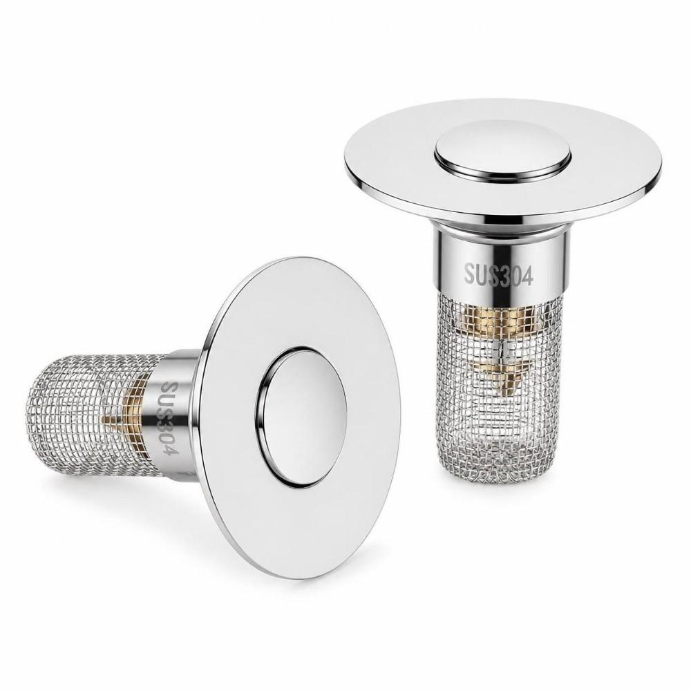 2 Pack Push Bounce Sink Drain Strainer 304 Stainless Steel Filter Basket Drain Stopper Washbasin