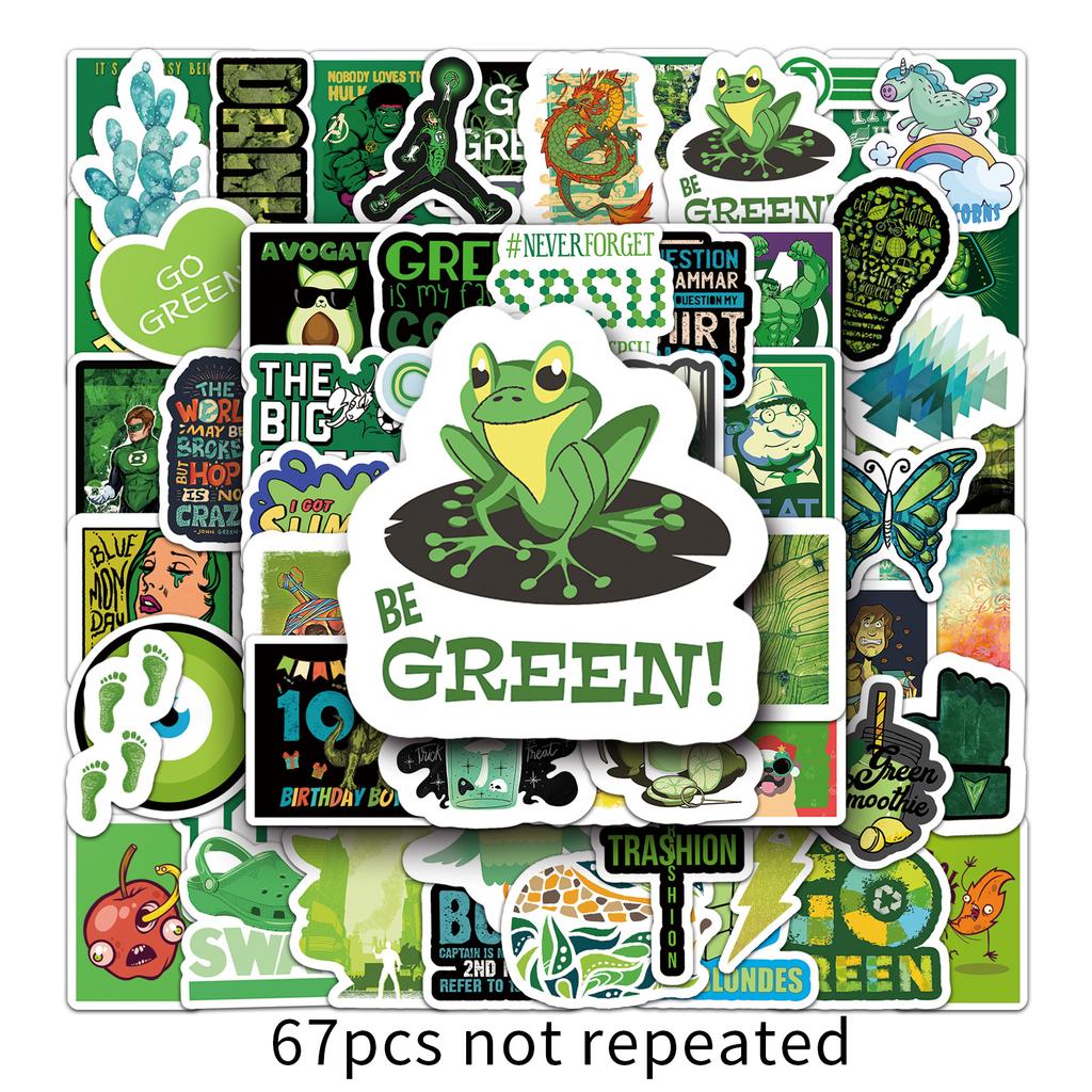 67 Green Small Fresh Graffiti Suitcase Waterproof Self-adhesive Cartoon Bicycle Car Decoration Stickers