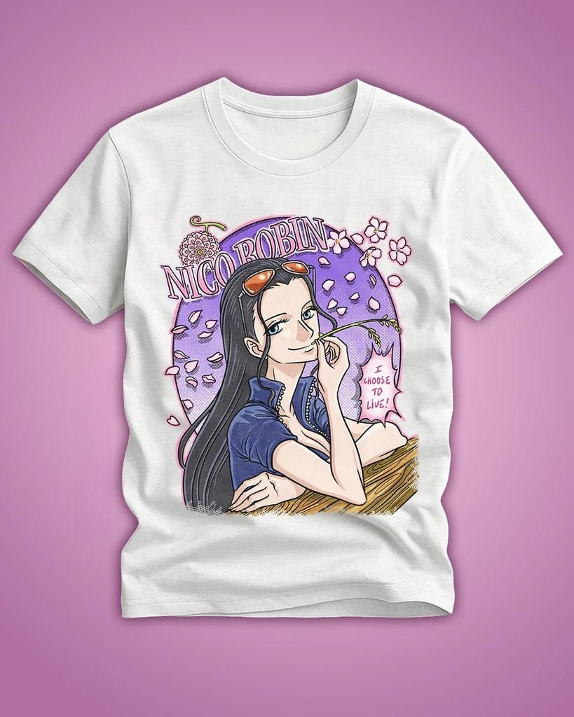 2026 Summer One Piece Anime Nico Robin Printed Loose Shortsleeved Pure Cotton Childrens Tshirt Tide Unisex Casual Loose Y2k