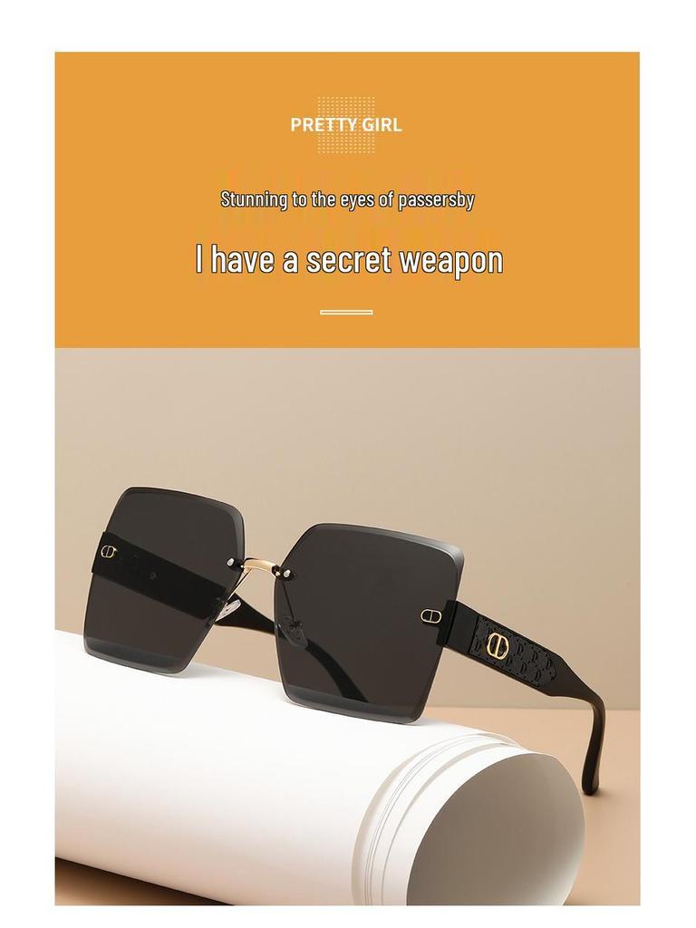 New Women's Frameless Retro Sunglasses - Trendy European and American Fashion, Anti-UV