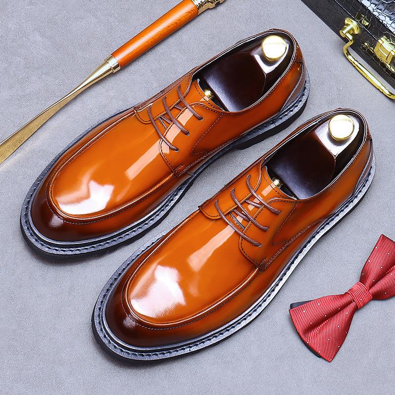 New High Quality Polished Business Casual Shoes British Men's Lace-Up Derby Shoes Bright Leather Formal Shoes Round Toe Loafers