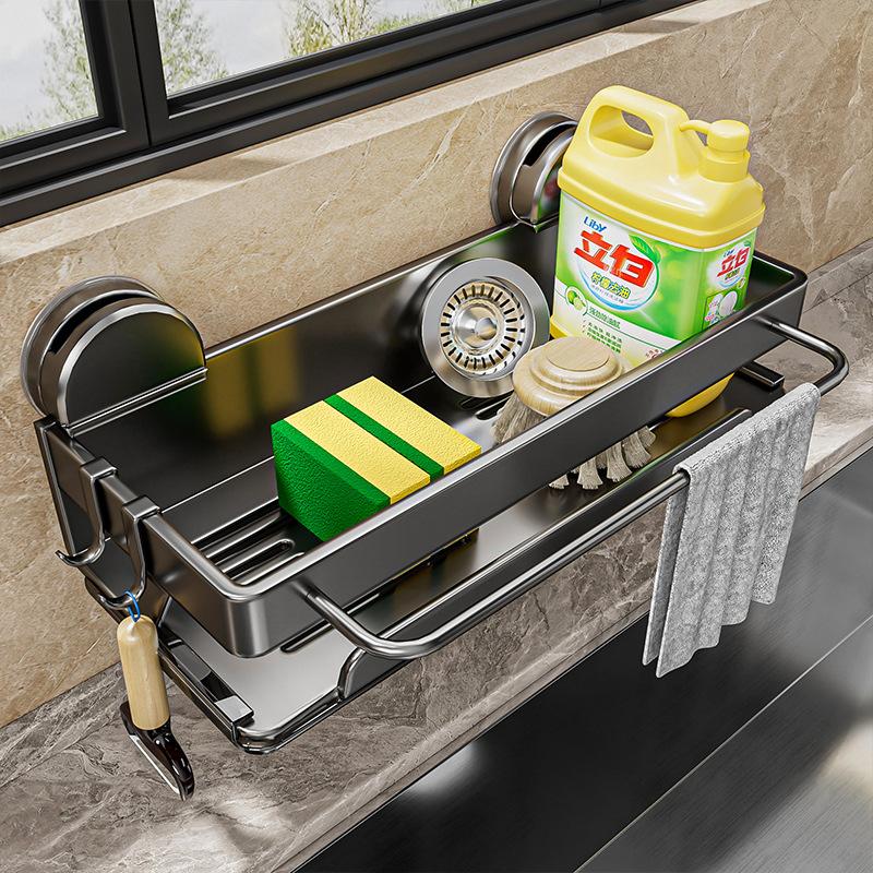 Stainless Steel Suction Cup, Kitchen Rack, Rag, Drain Basket, Shelf, Non-punching Storage, Wall-mounted Faucet, Sink Artifact