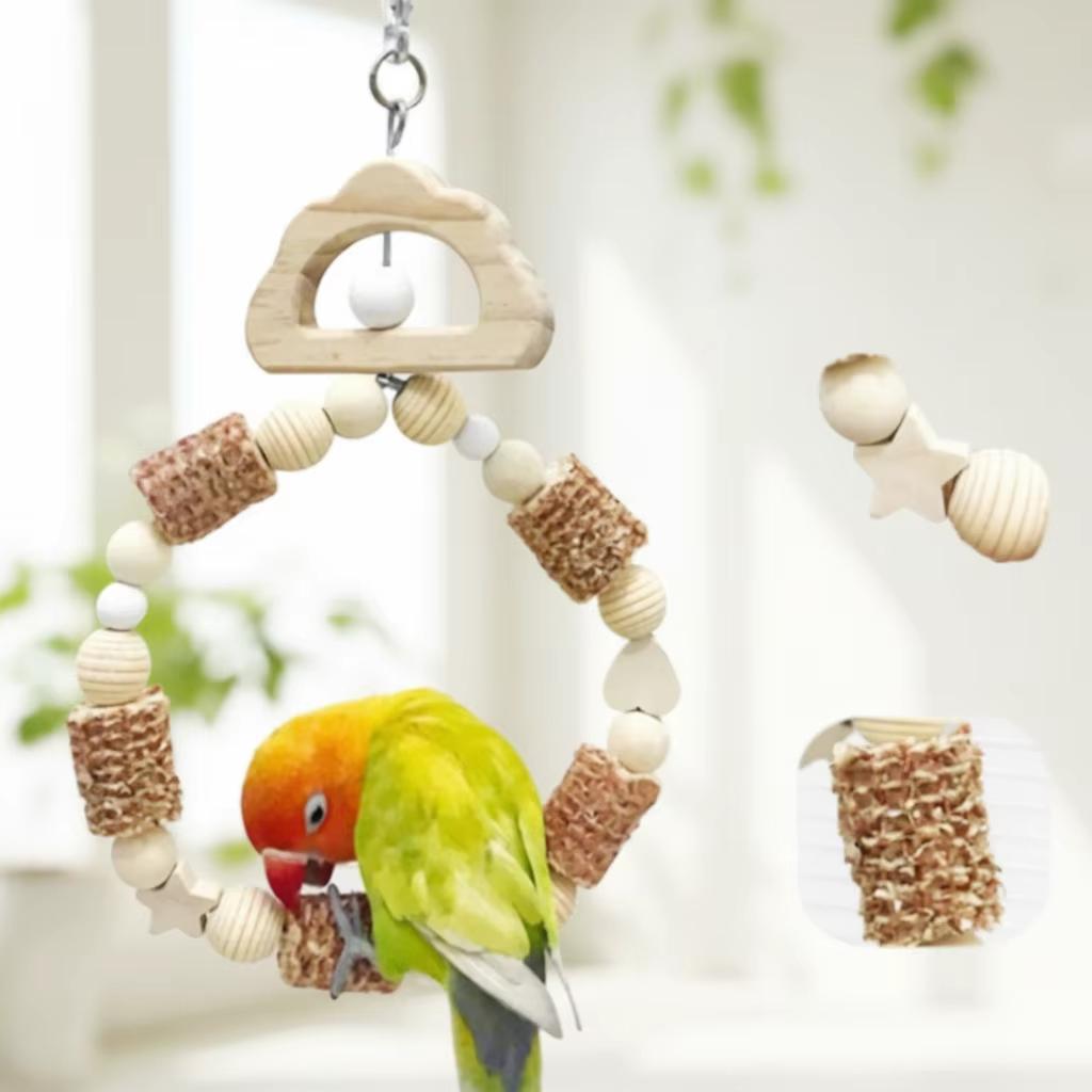 Wood Bird Swing Chew Toy for Parrots & Small Animals-Durable Boredom Buster Fashion Pet Toy for Indoor/Outdoor Use