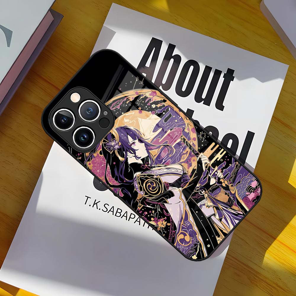 Games Genshin Impact Phone Case Tempered Glass Back Cover for iPhone 15 Pro Max 14 Pro 12 11 13 Mini X XR XS 8 7 Plus SE