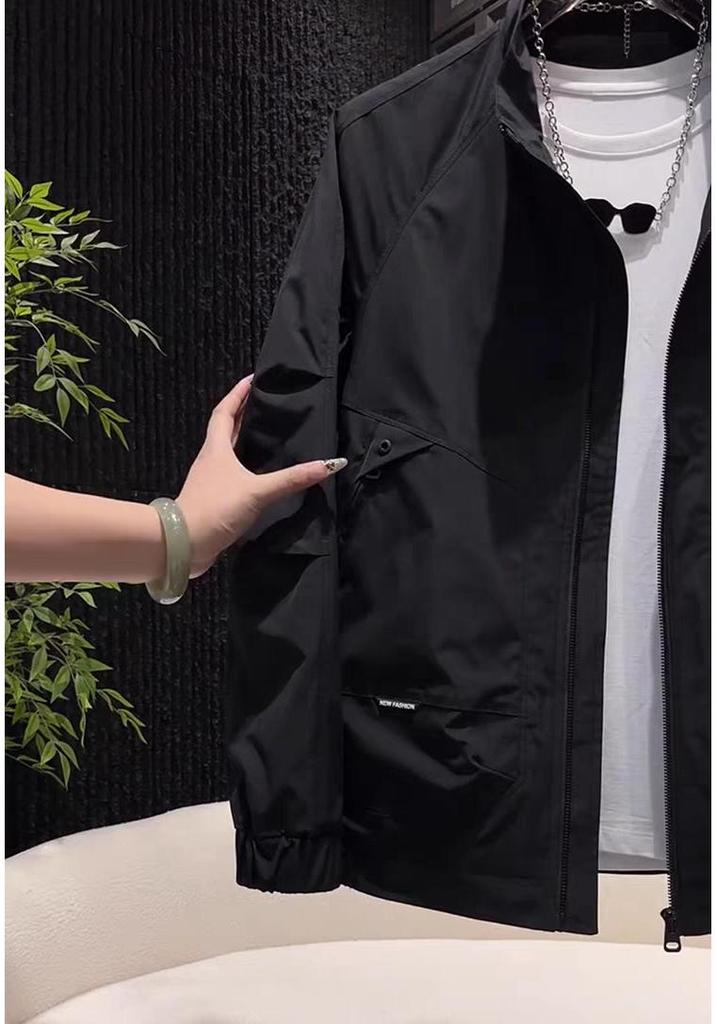 Men's Casual Stand Collar Windbreaker Jacket – Versatile American Style, Perfect for Spring, Summer & Autumn.