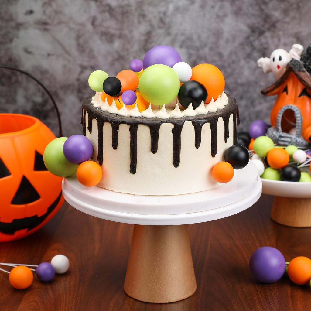 80pcs Halloween Cake Topper Halloween Classic Tricolor Balls Cake Topper for Halloween Carnival Birthday Wedding Anniversary