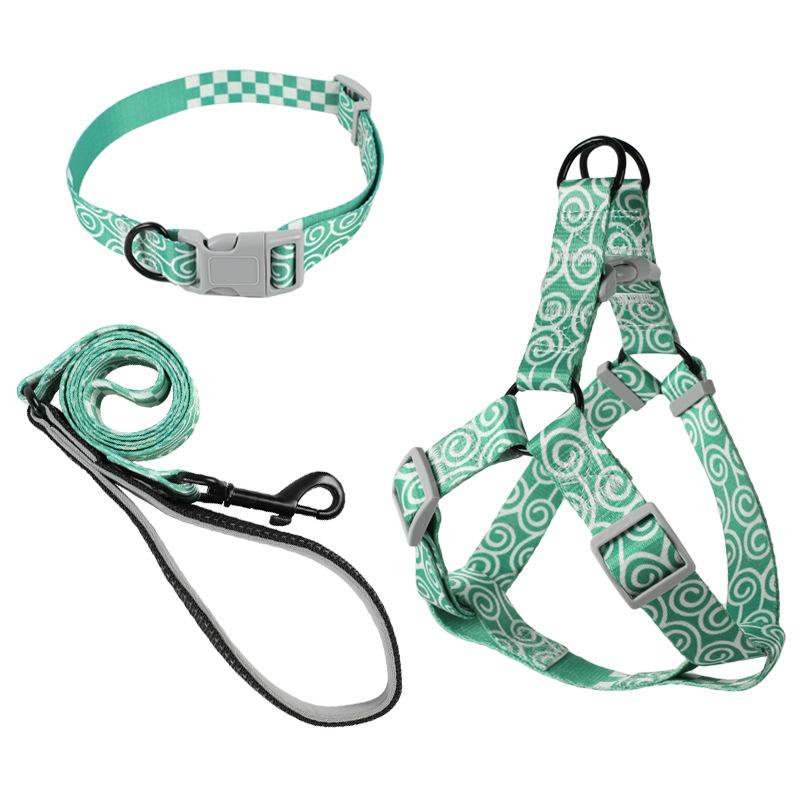 Dog Harness Dog Leash Three-piece Collar Chest Back Pet Leash Printed Dog Leash Pet Supplies