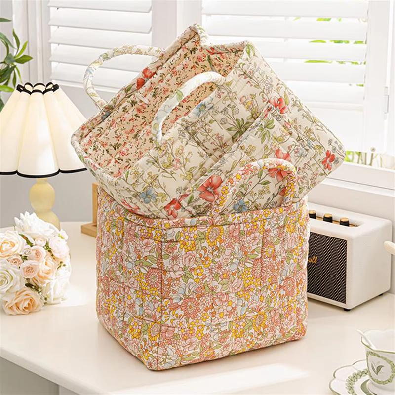Floral Large Capacity Fabric Laundry Hamper with Easy Carry Handles Rural Pastoral Style Clothing Storage Baskets Home Organizer