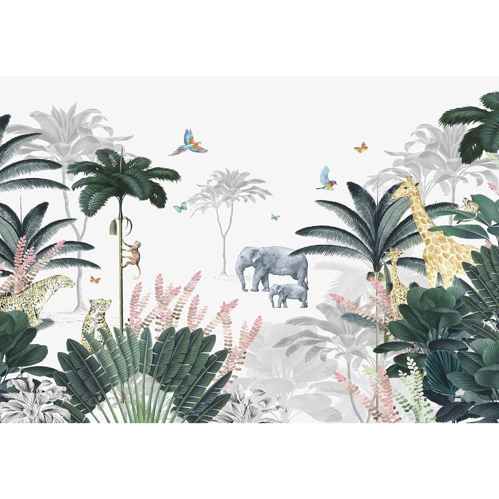 Jungle Animal Wall Mural Tropical Palm Tree Wallpaper for Room Decor