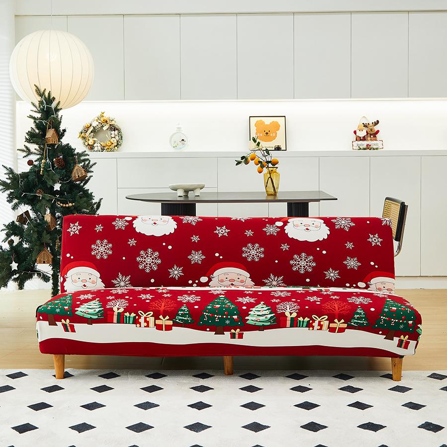 1pc Printed Christmas Element Pattern Sofa Bed Cover High Elasticity Decorative Sofa Bed All-season Use
