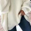 Turtleneck Pile Collar Long Sleeve Thickened Warm Pullover Sweater Women Autumn Winter Solid
