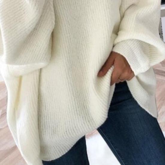 Turtleneck Pile Collar Long Sleeve Thickened Warm Pullover Sweater Women Autumn Winter Solid