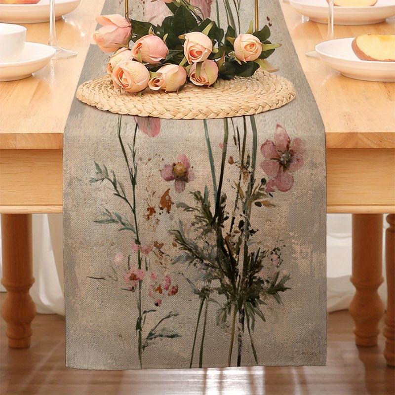 Elegant Pink Rose Retro Table Runner Spring and Summer Desktop Decoration Home Gathering Indoor and Outdoor Desktop Decoration