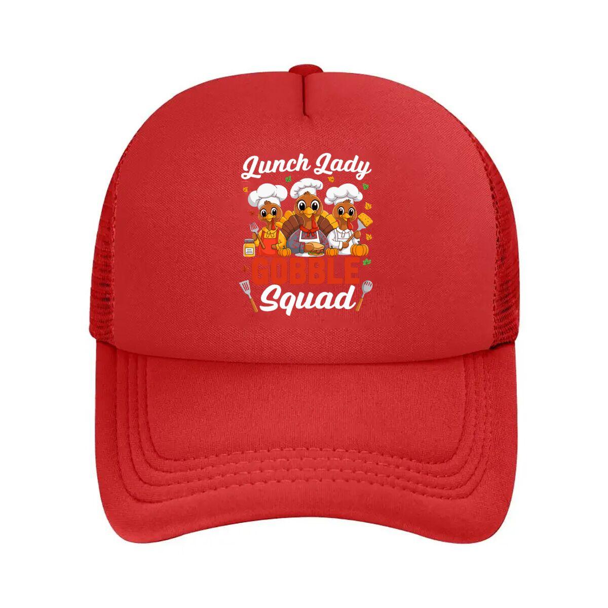 Thanksgiving Turkey Gobble Squad Lunch Lady  Mesh Baseball Cap Hip Hop Adjustable
