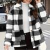 BITCED Women's Plaid Fleece Jacket with Patch Pockets Versatile Long-Sleeve Winter Fashion Casual Coat