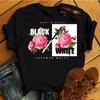 Fashion Women T Shirt Flower Printed T Shirt Casual Black Tops 90s Ladies Girl Tee Shirt Female Harajuku Graphic T -Shirt