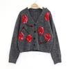 Women's French Retro Cherry Jacquard Knitwear - Soft, Fluffy Mink Fur Round Neck Top for Autumn/Winter
