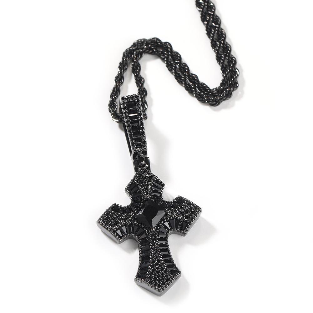 Hip Hop Ladder Square Zircon Cross Pendant Personalized Hip Hop Trend Men's Necklace Accessories