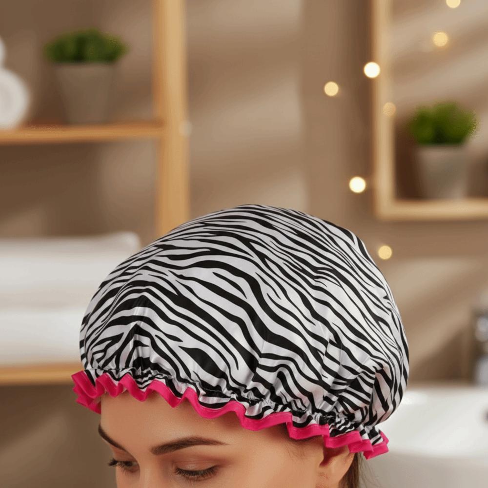 4PCS/SET Elastic Shower Cap Double-layer Hair Care Hat Bath Cap Printed Bonnet  Shower