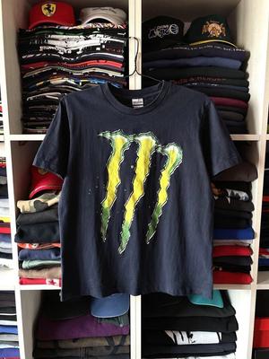 Tricou Negru cu Mânecă Scurtă și Logo Mare Monster Energy Racing Anii '90 VK00214 Unisex