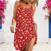 Women Plus Size Scoop Neck Sleeveless Floral Printed Loose Fit Curved Hem Cami Beach Dress
