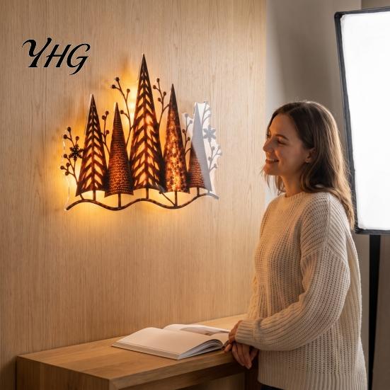 Modern Wall Sculpture Acrylic Forest Decoration with Warm LED Light, Glowing Tree Decor, Silhouette Sign Lighted Art for Christmas Home Living