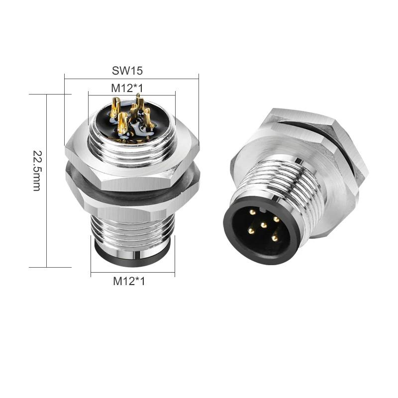 Waterproof 4 Pin 5pin 8pin M12 Power Aviation Connector Screw Threaded Panel Mount Male Plug Female Socket LED Lighting IP67